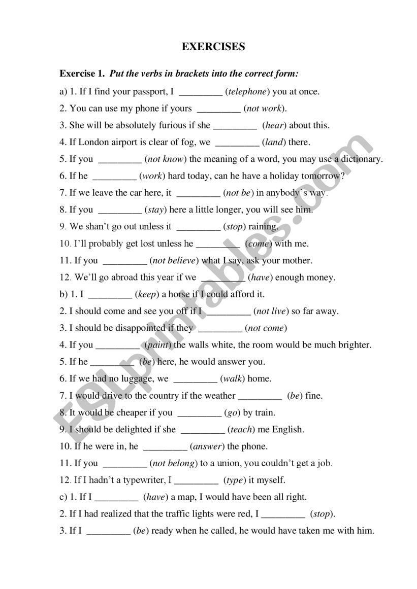 1 conditional excercises worksheet