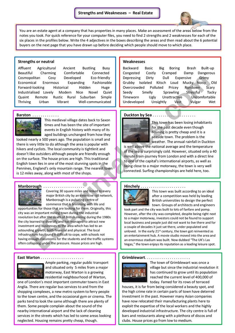 Suburban Landscape Adjectives worksheet