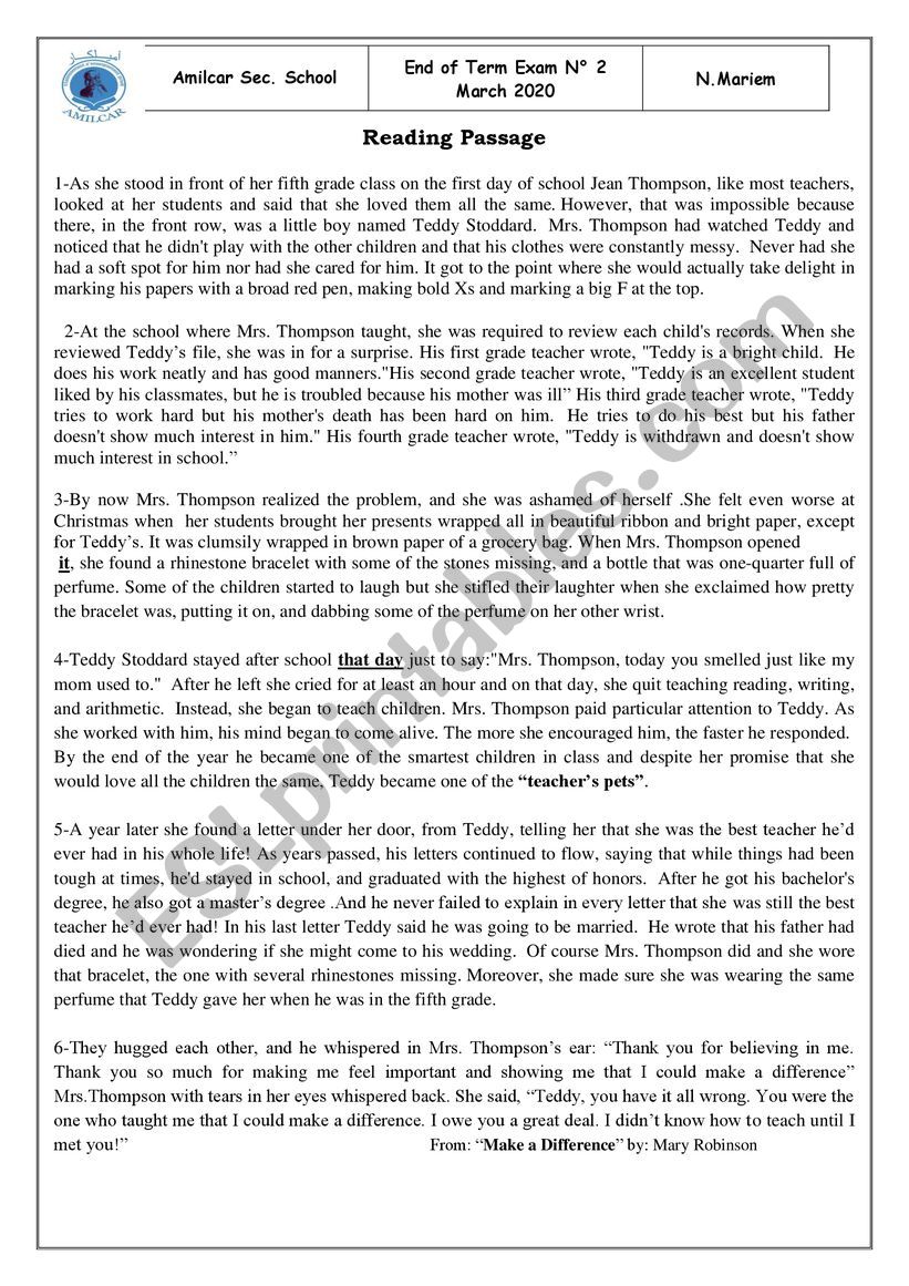 end of term paper worksheet