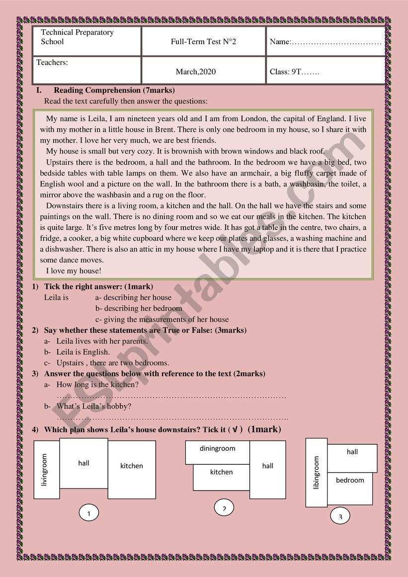 Full term test 9th form worksheet