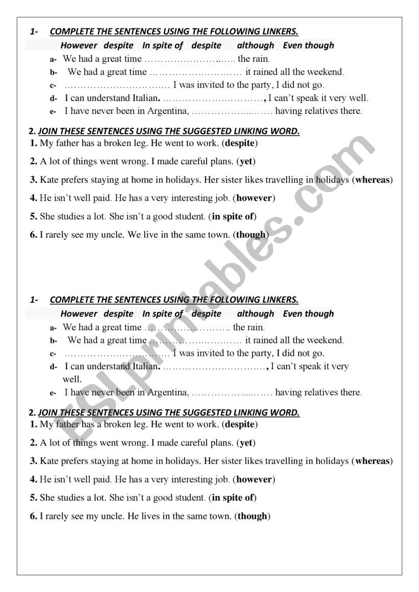 CONCESSION LINKING WORDS worksheet