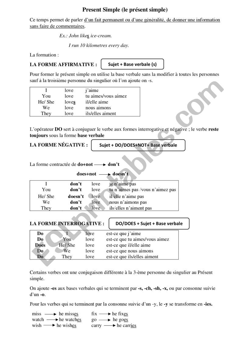 Present Simple  worksheet