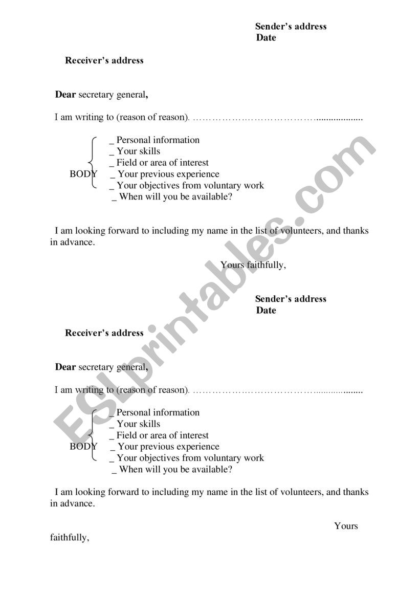 FORMAL LETTER worksheet