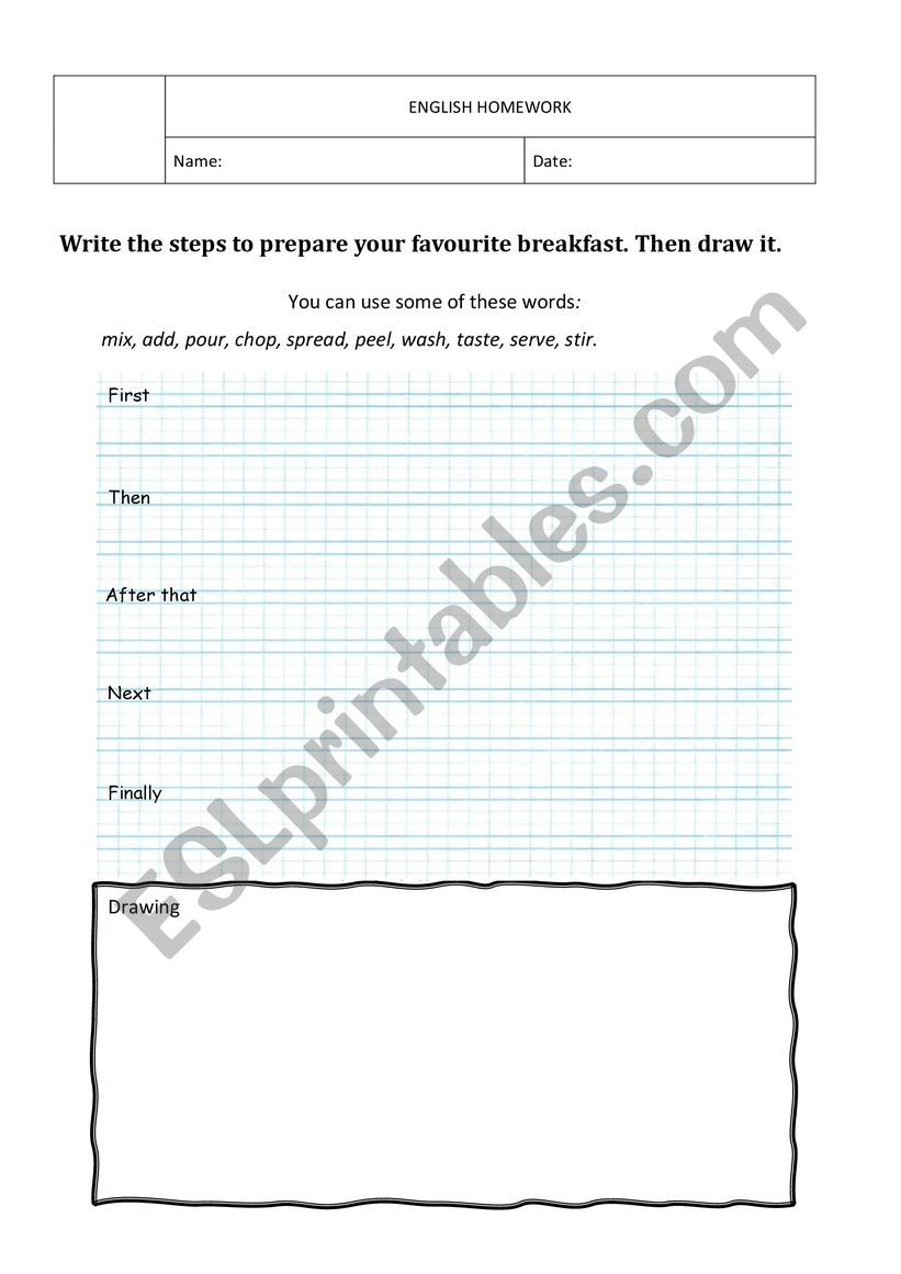 Write a recipe. Sequence words