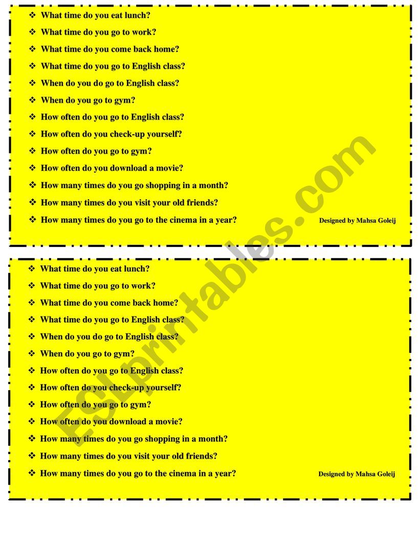 daily routine speaking card worksheet