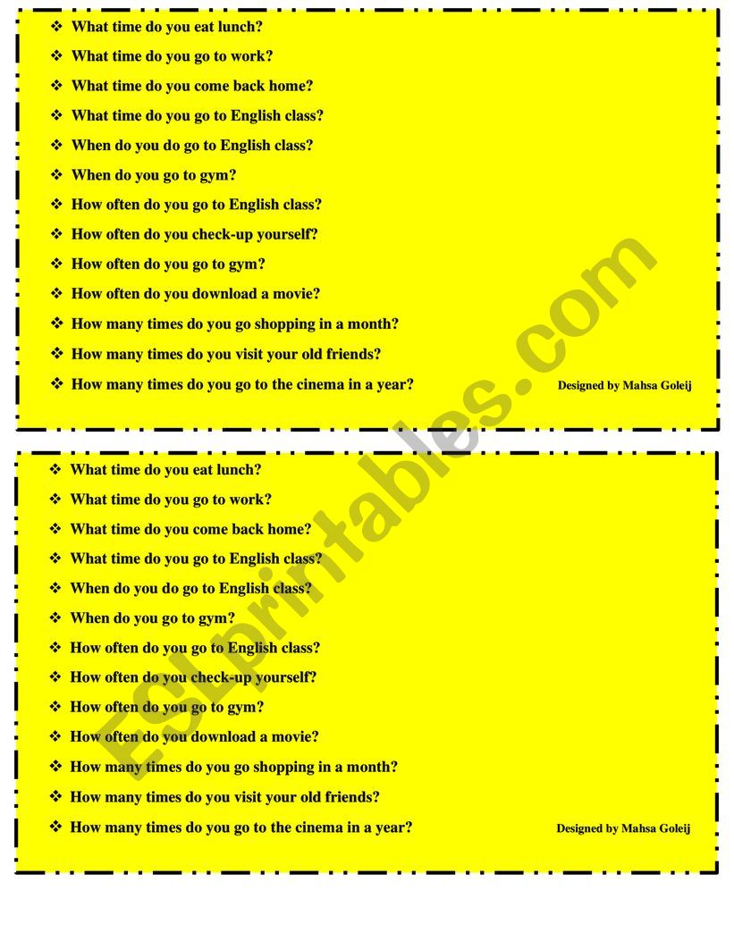 daily routine speaking card worksheet