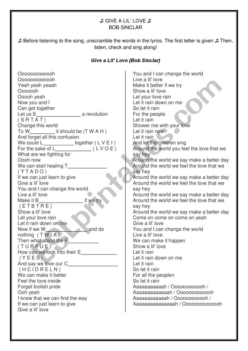 Give a LilÃ¯Â¿Â½ Love worksheet