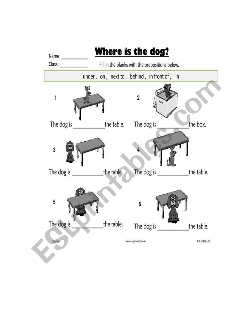 Prepositions worksheet