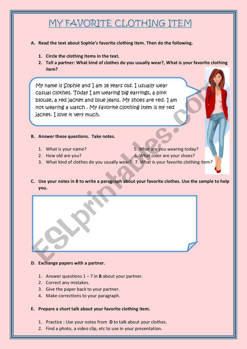 MY FAVORITE CLOTHING ITEM worksheet