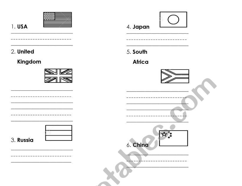 Countries worksheet