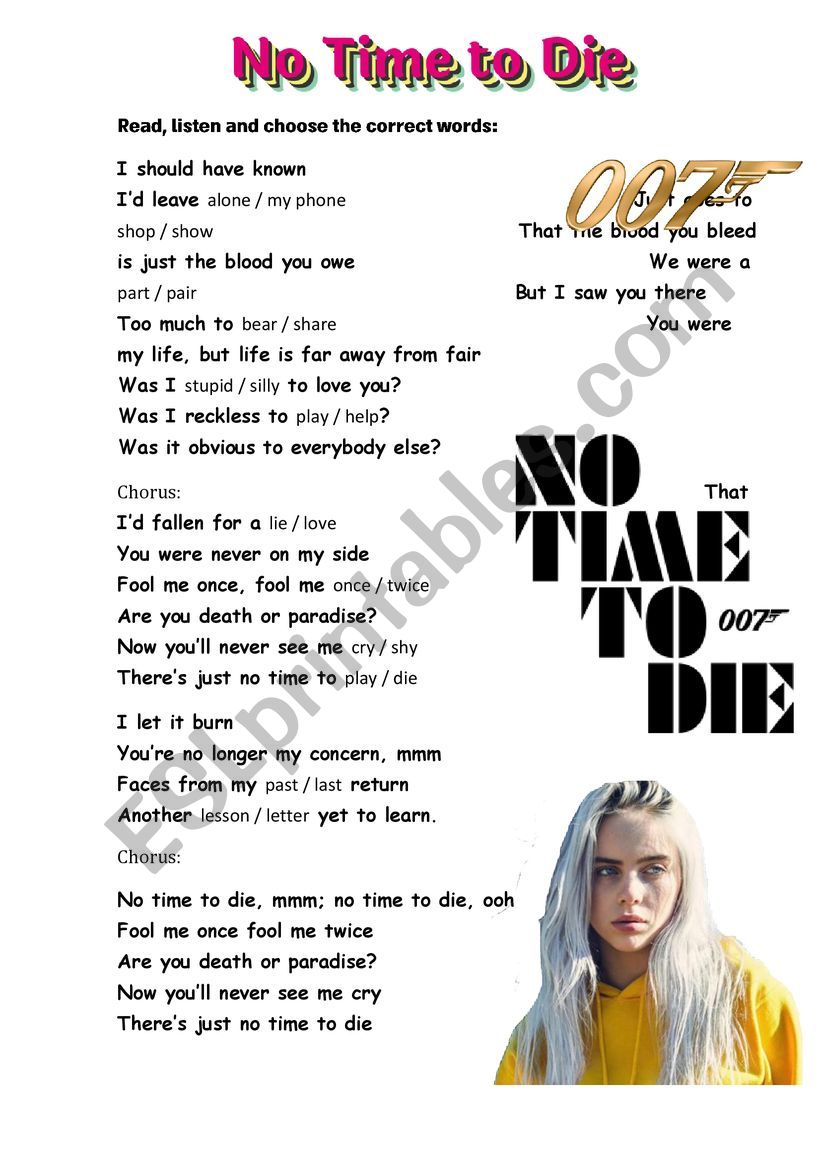 No Time to Die worksheet