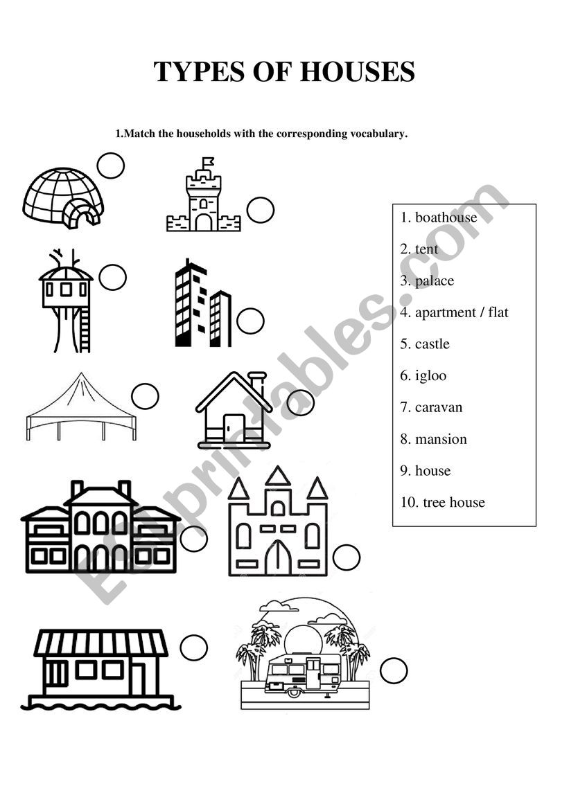 Types of Houses - Matching Activity