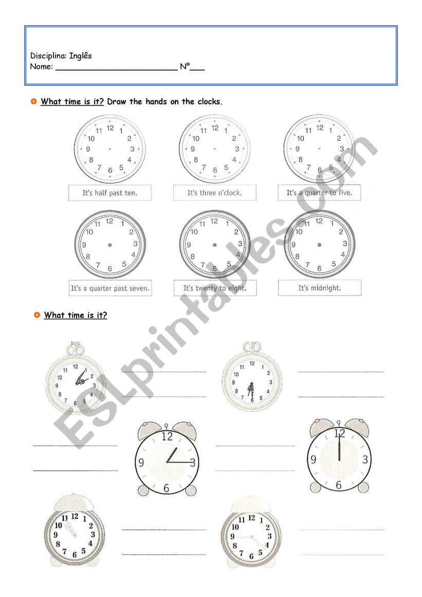 telling the time worksheet