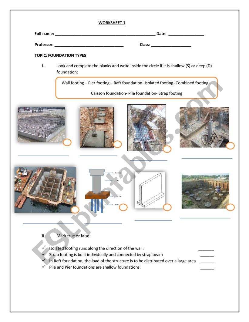 FOUNDATION TYPES worksheet