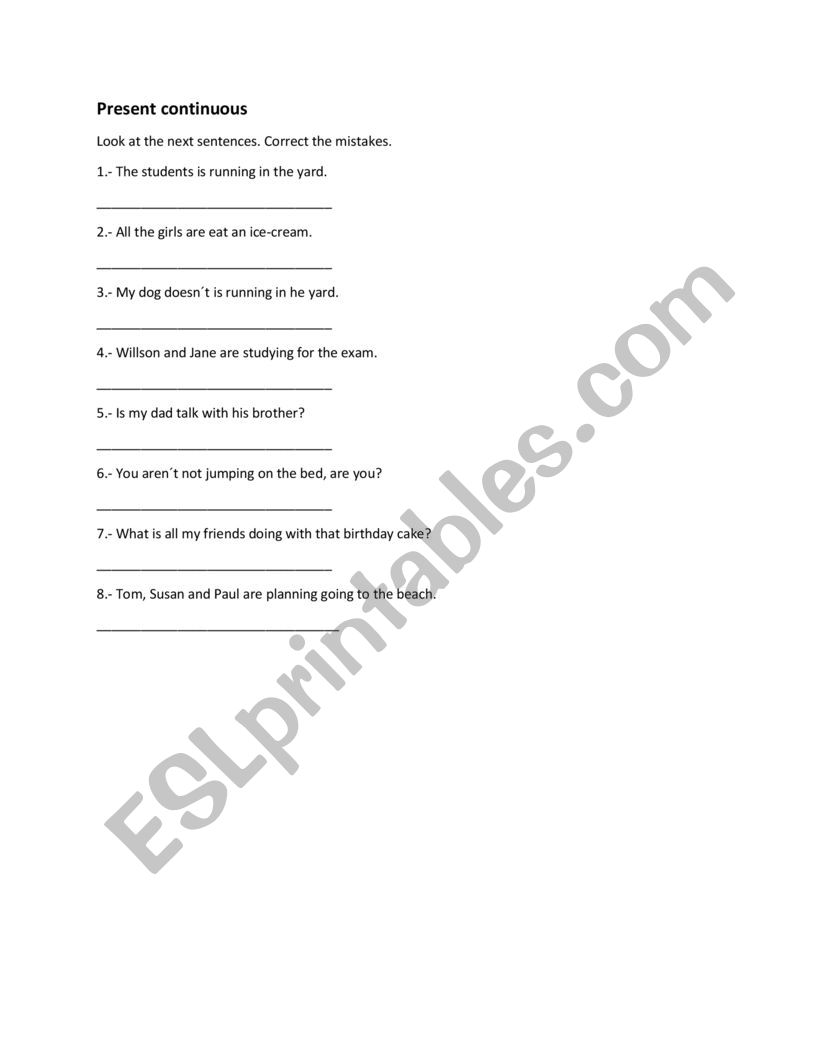 Present continuous worksheet