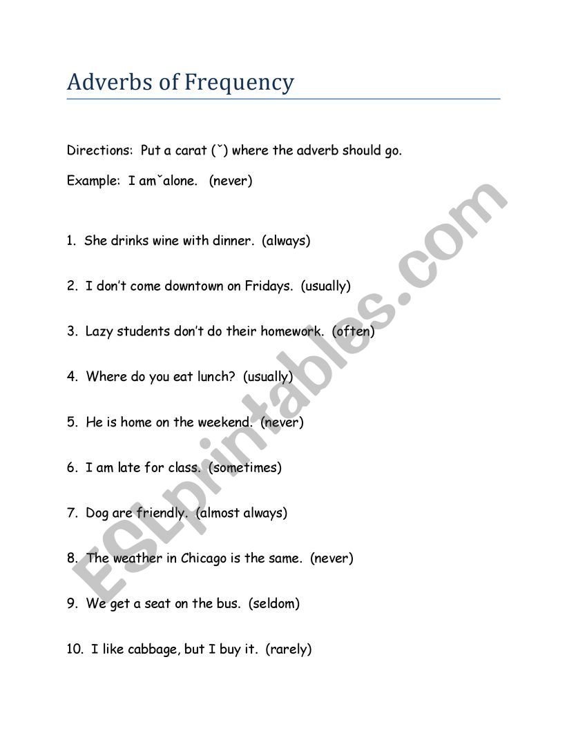 Adverbs of frequency worksheet