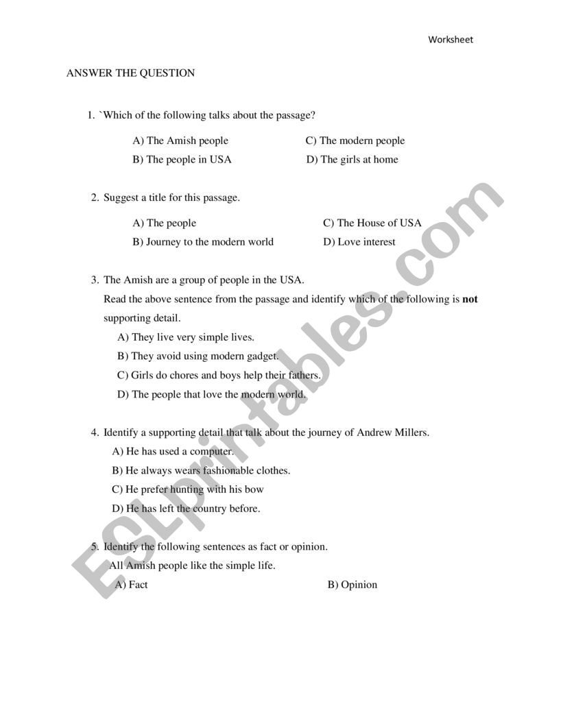 Answer the Questions worksheet