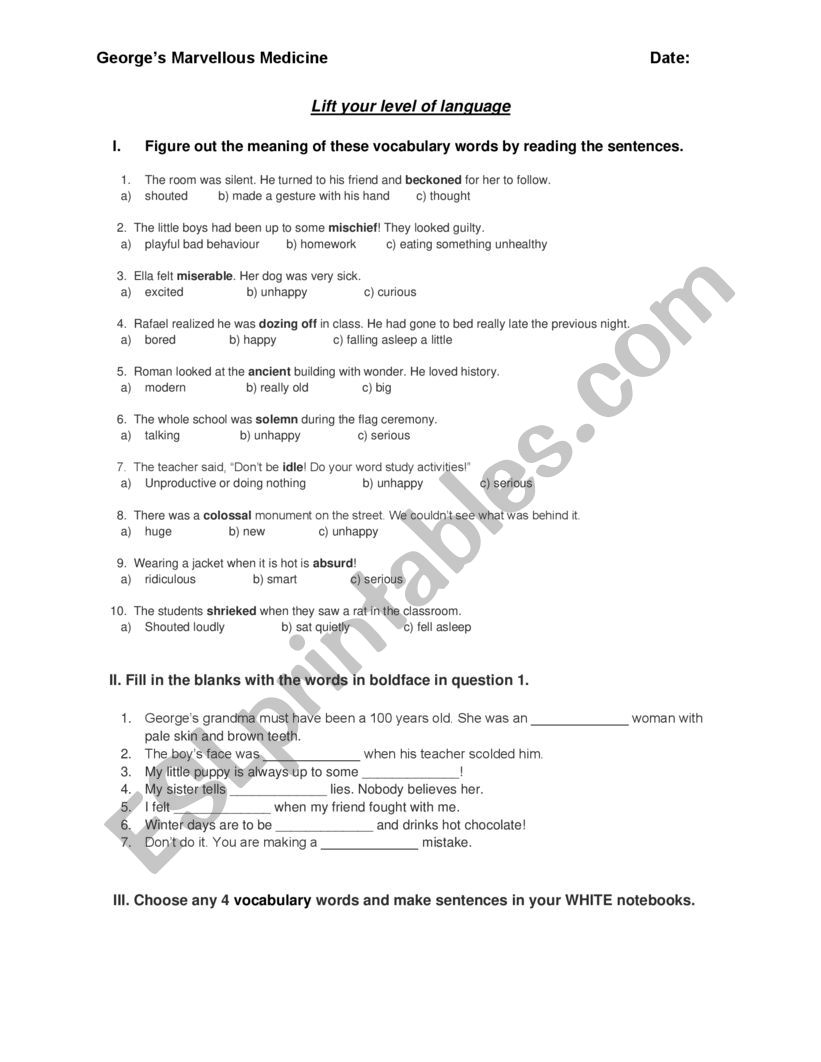 Gleaning meaning from context worksheet