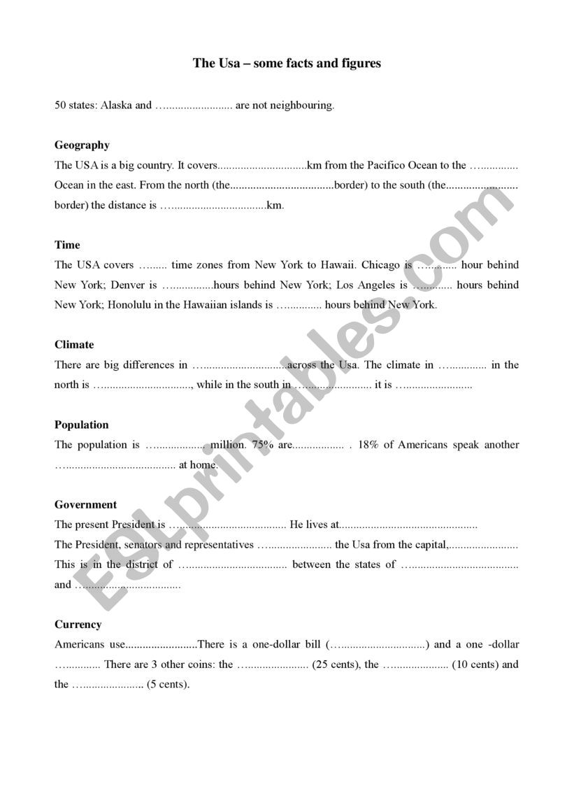 USA worksheet