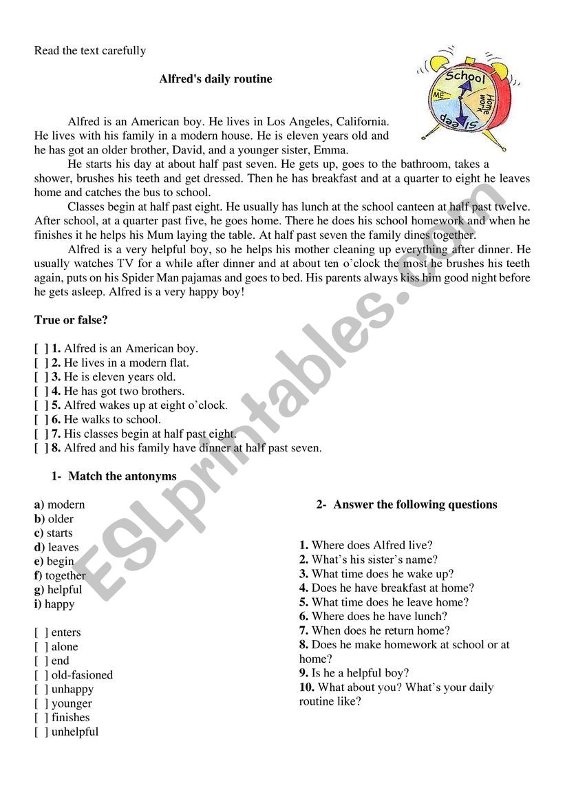 Daily Routine worksheet