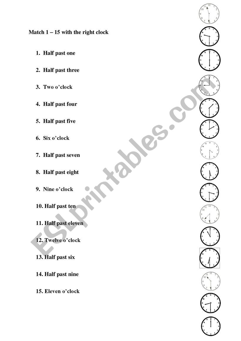 Clocks - telling the time worksheet