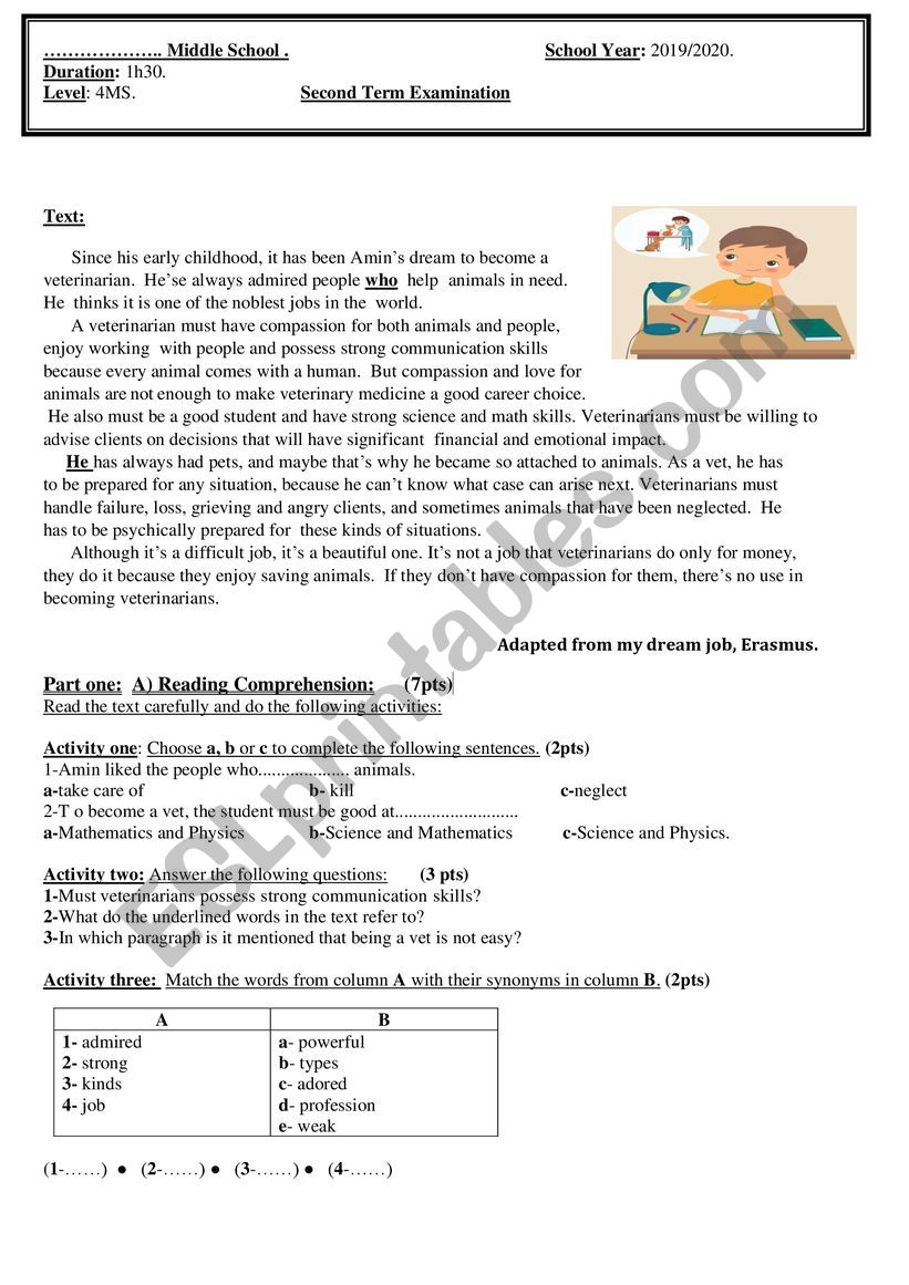 4MS second term EXAMINATION  2019-2020.