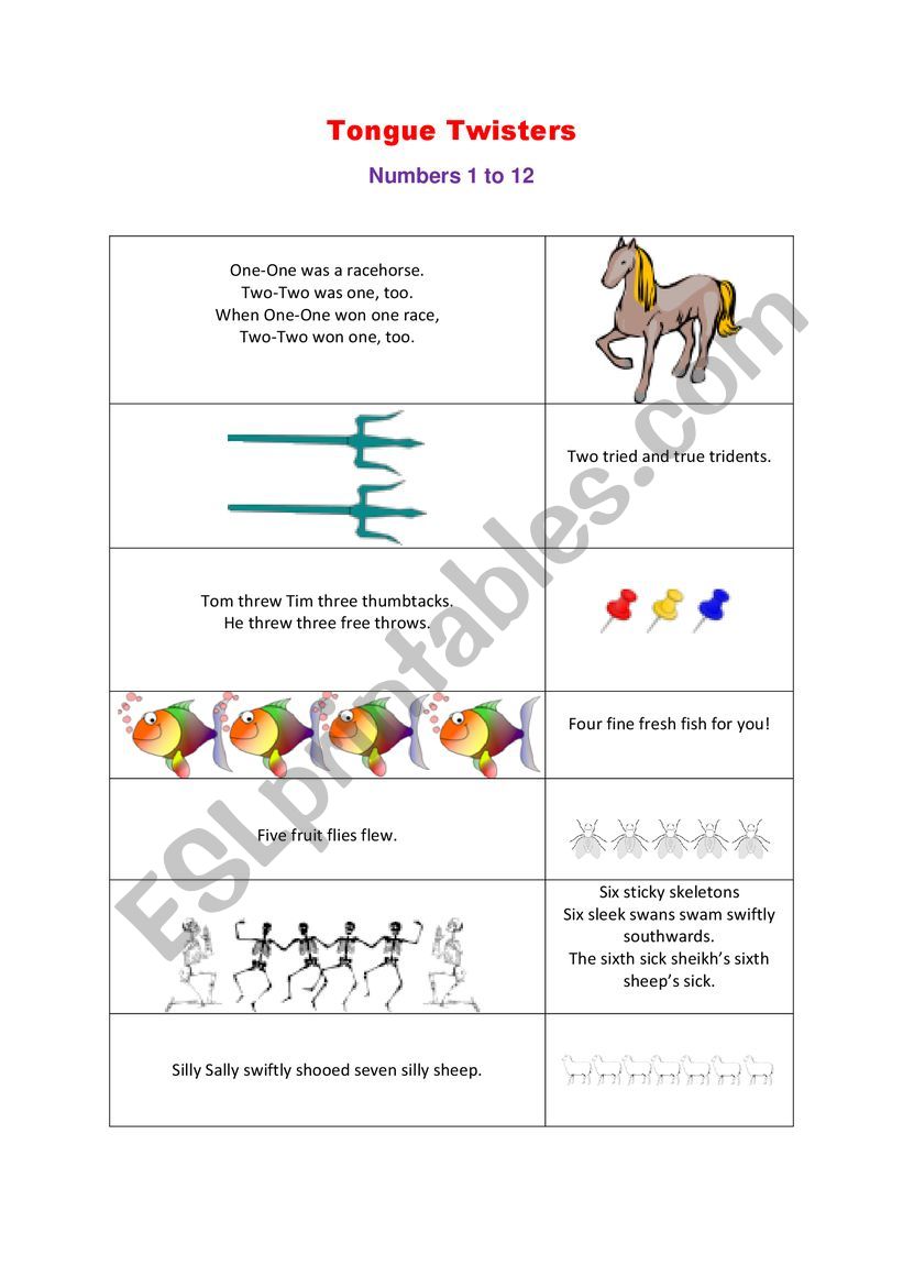 Tongue Twisters - Numbers 1 to 12