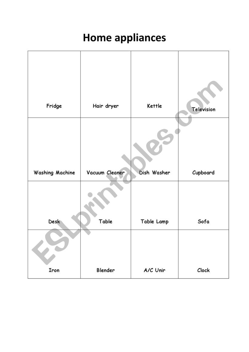 Home Appliances worksheet