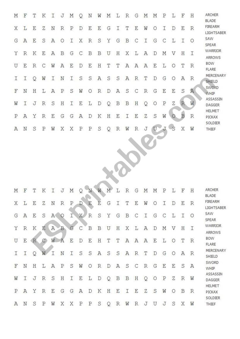 heroic fantasy wordsearch worksheet
