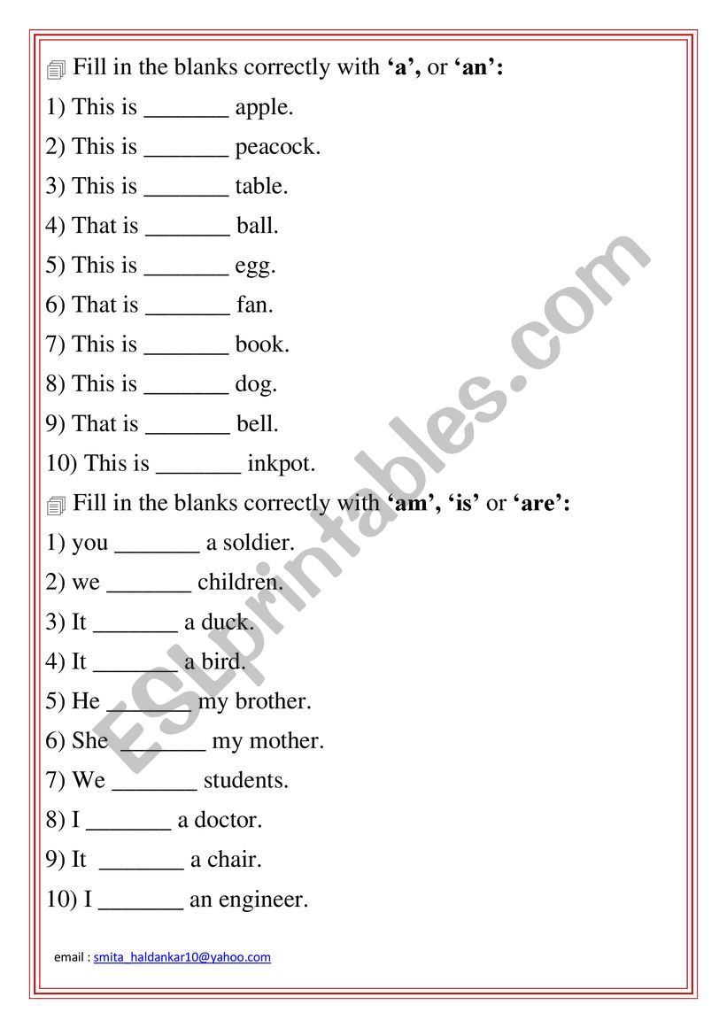 am is are  worksheet