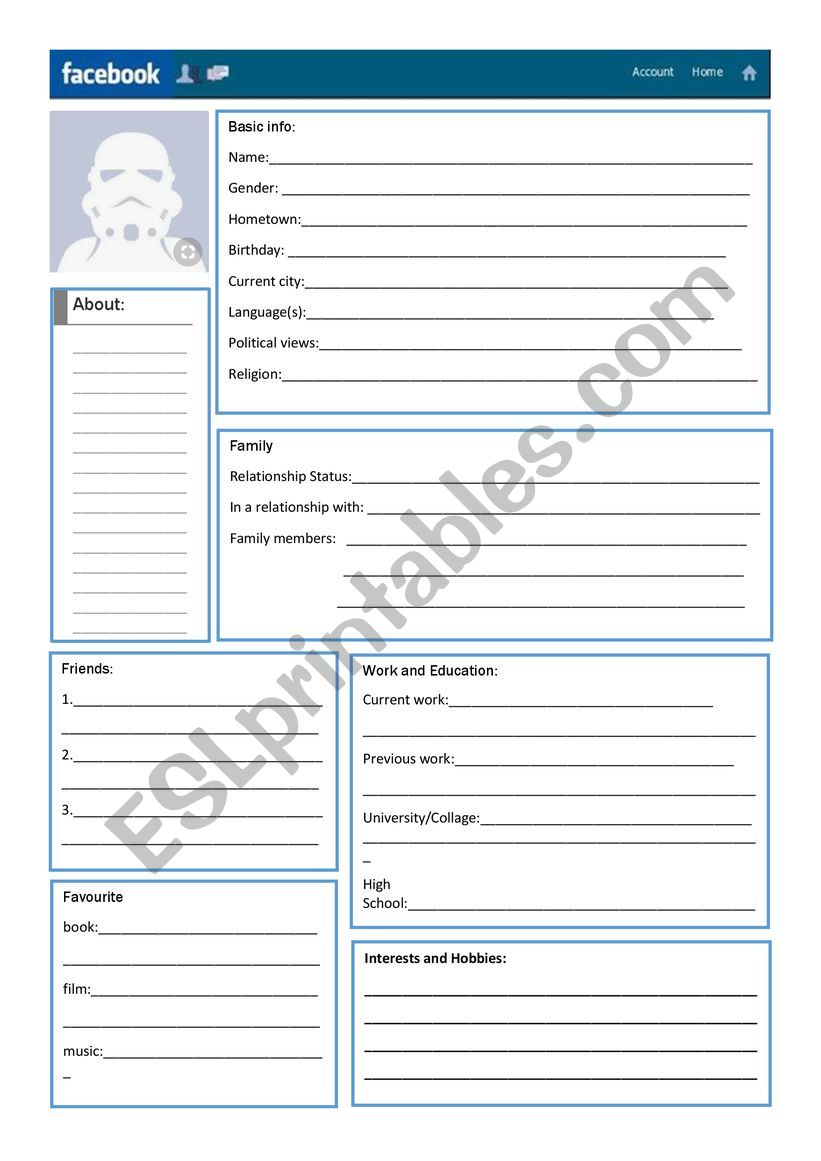 Facebook profile form - ESL worksheet by clarwen