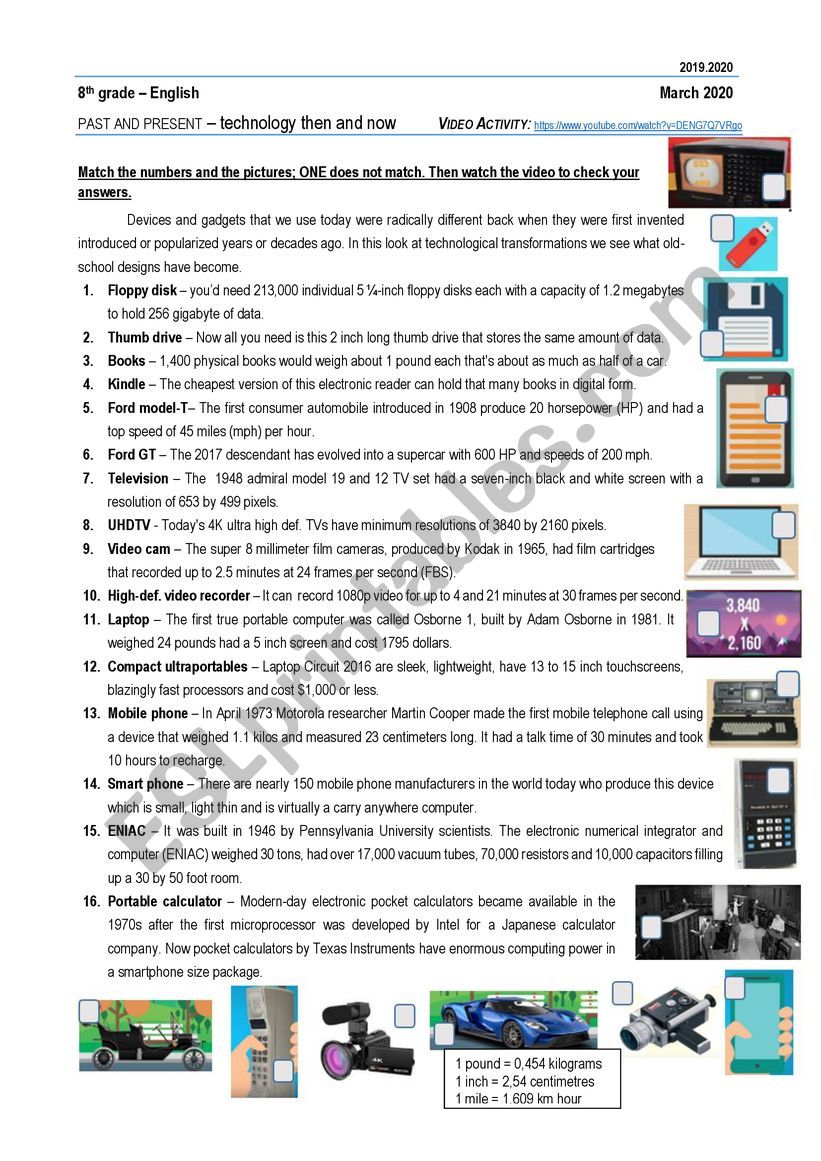 Technology - Past and present worksheet
