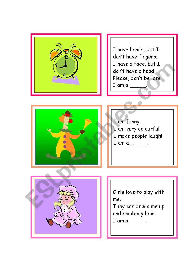 Vocabulary Cards - Riddles worksheet