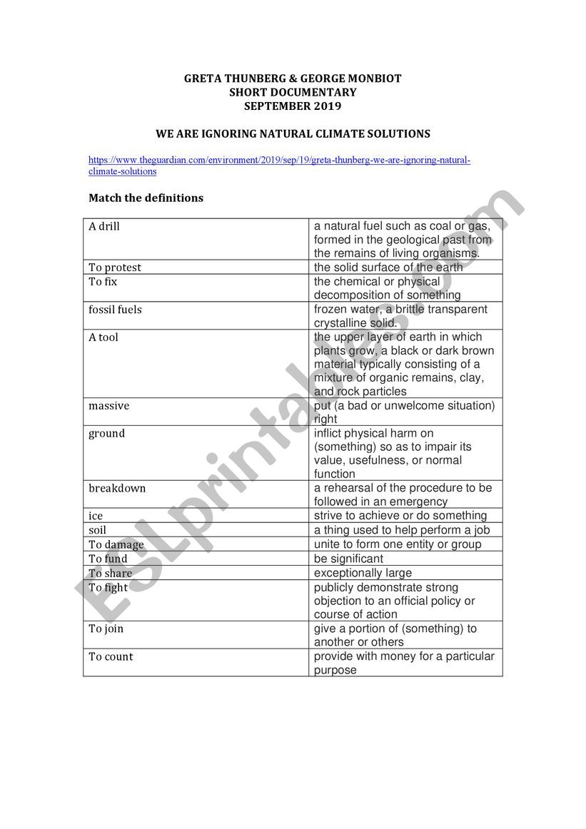Greta Thunberg worksheet