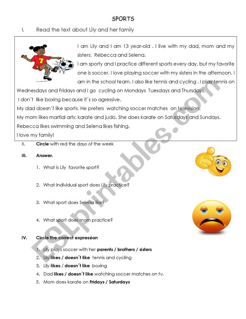 sports  worksheet