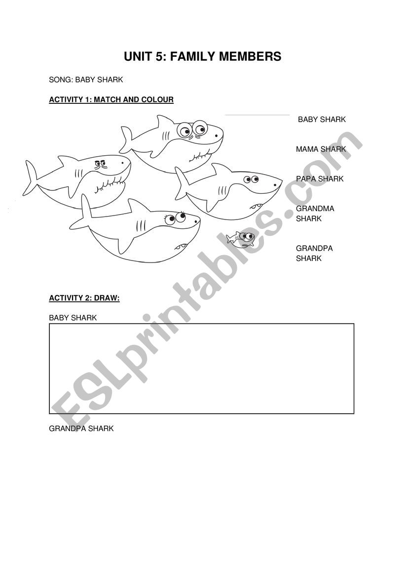 Baby Shark - family members worksheet