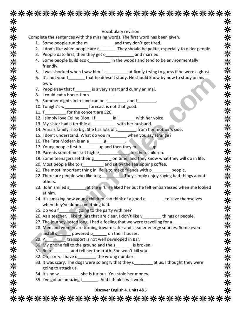 Vocabulary 20 worksheet