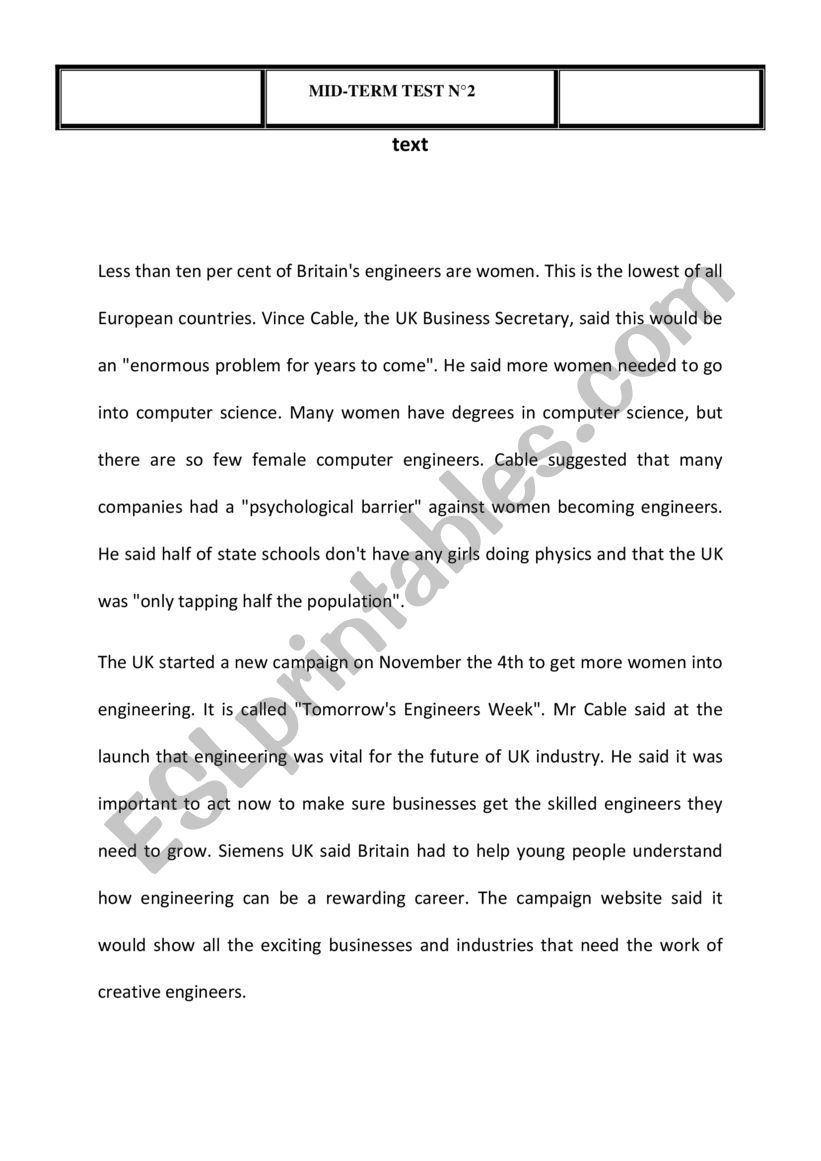 4TH FORM EXAM NÂ°2 worksheet