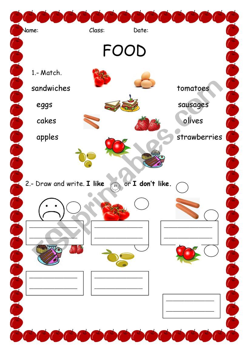 Likes and dislikes. Food worksheet