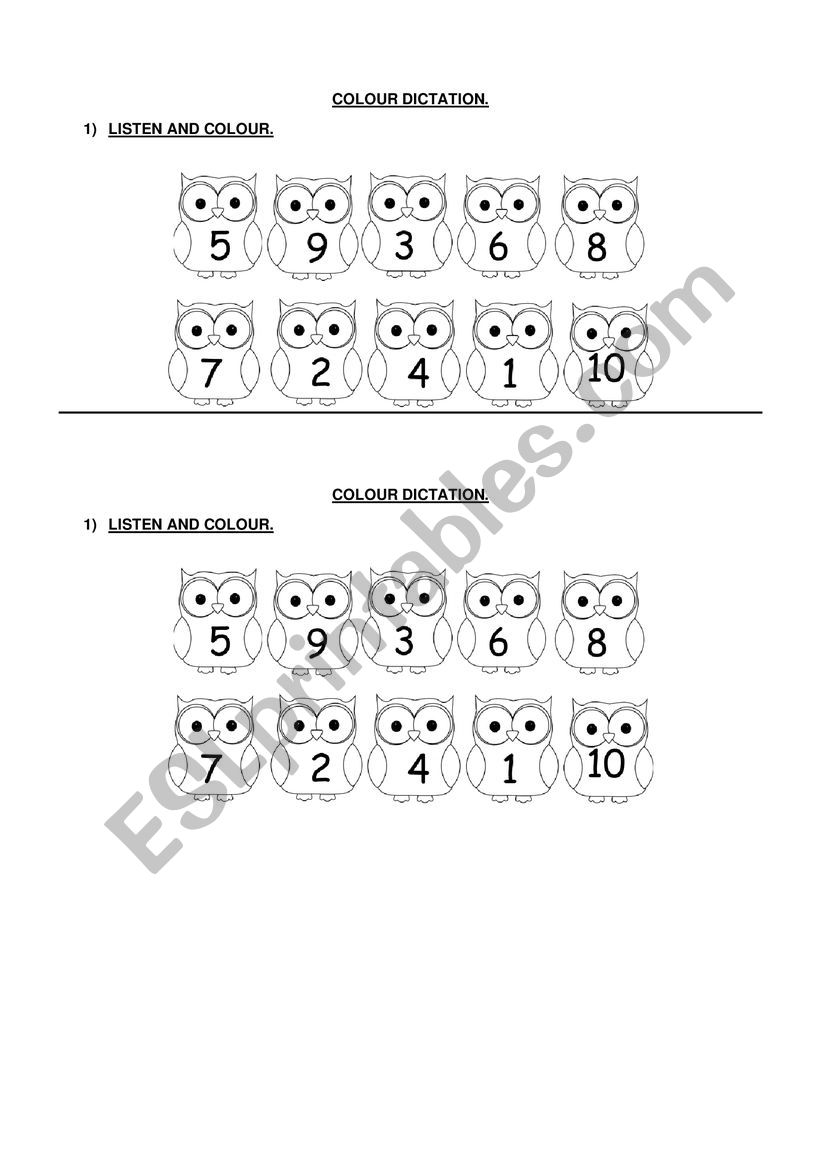 COLOUR DICTATION worksheet