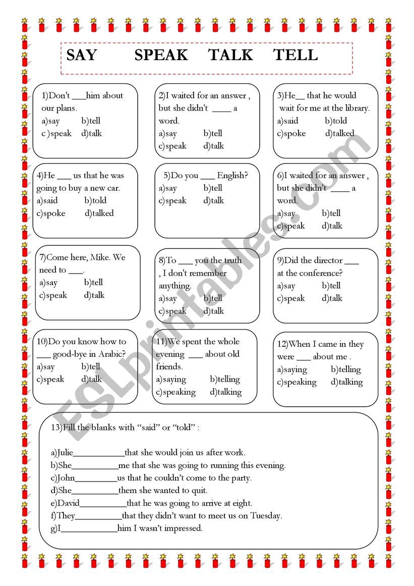 Say - Speak - Talk - Tell worksheet