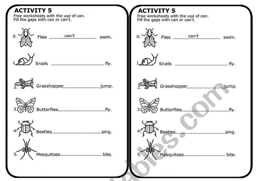 Complete with can or can�t worksheet