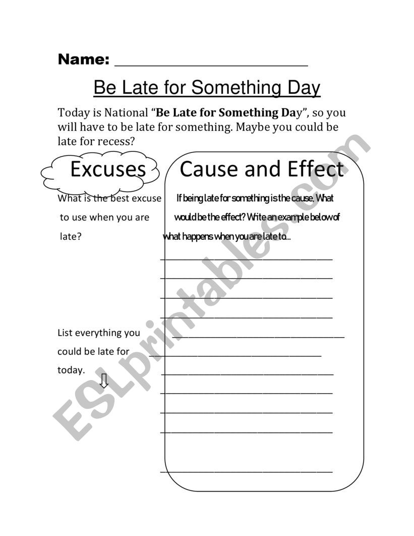 Be late for something day worksheet