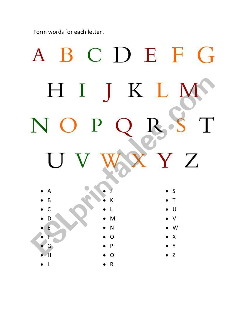 the alphabet to complete words