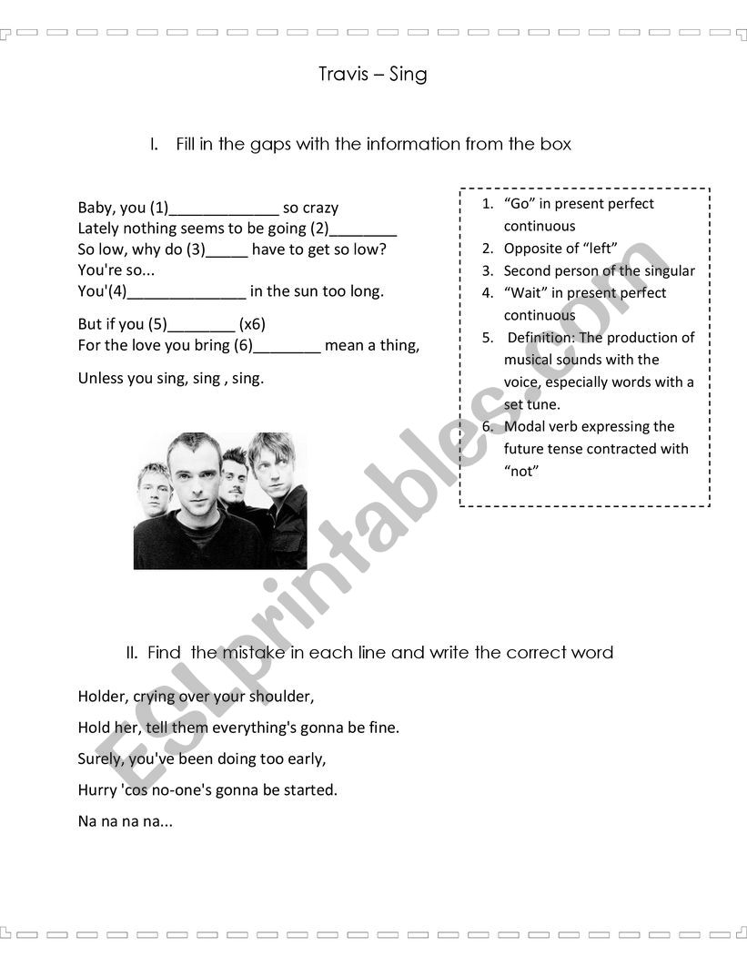 Travis Sing worksheet