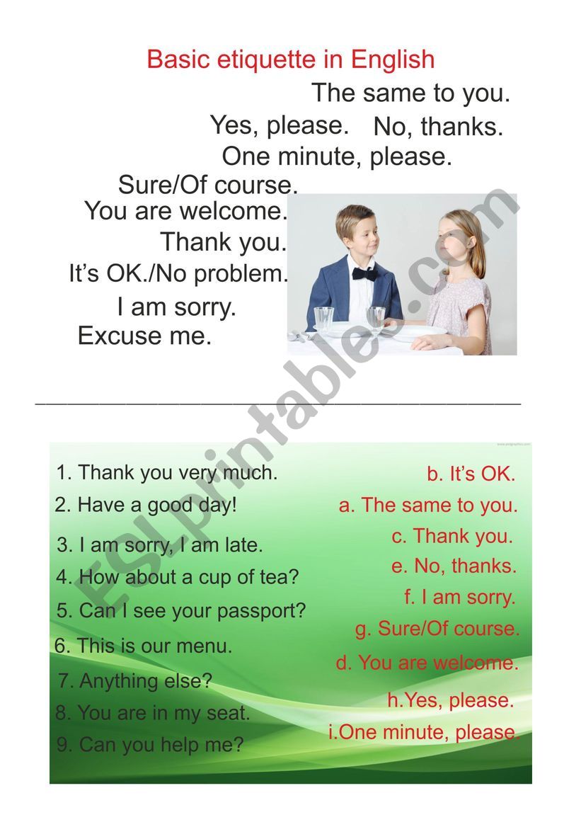 Basic etiquette in English worksheet