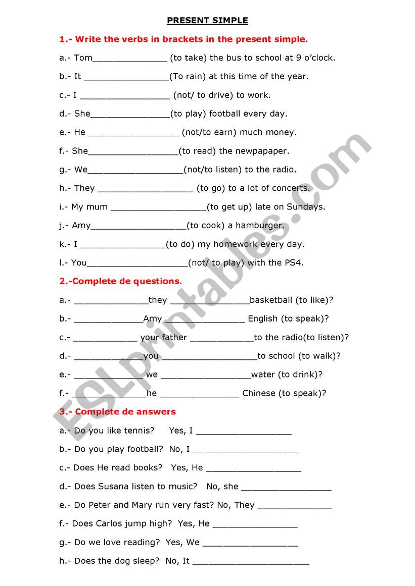 Present Simple exercises worksheet