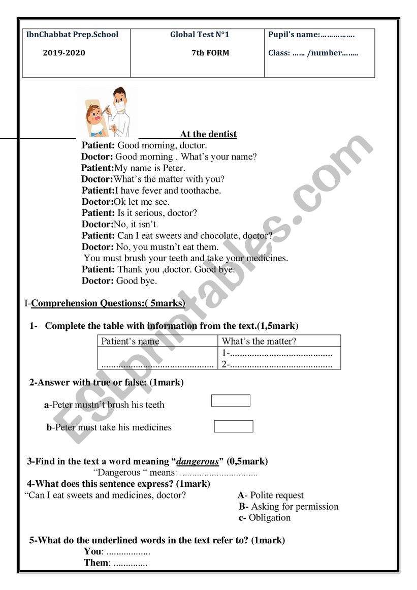 full term test N2 7th form worksheet