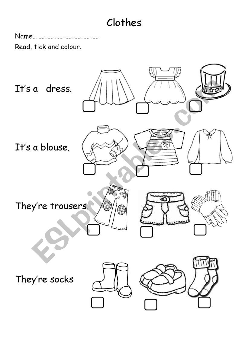 My Clothes Worksheet