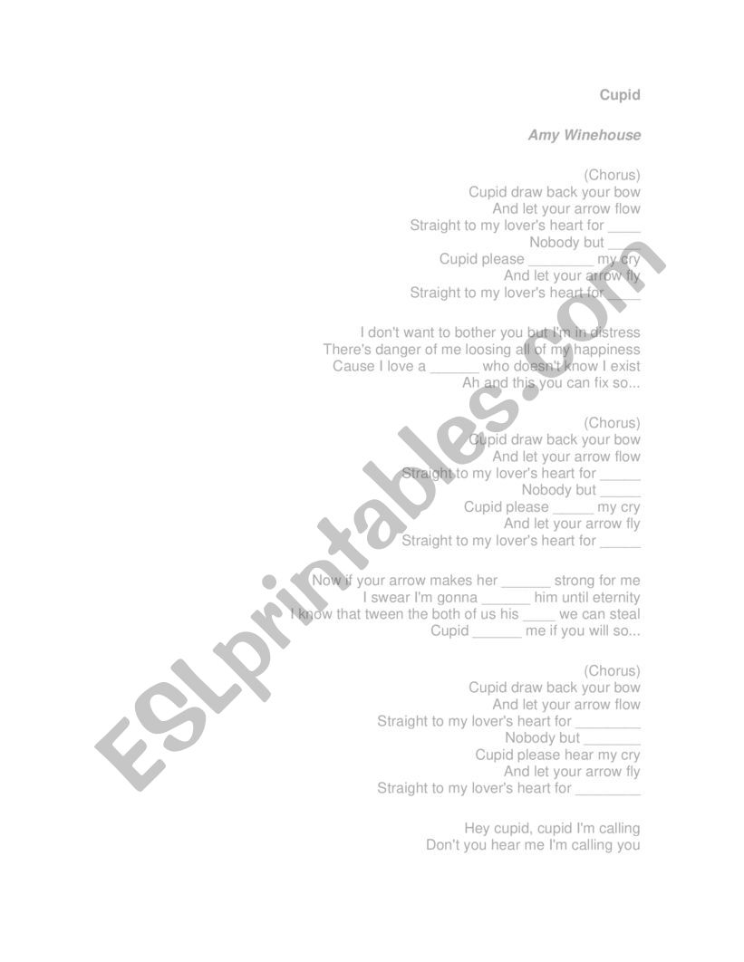 Cupid by Amy Winehouse worksheet